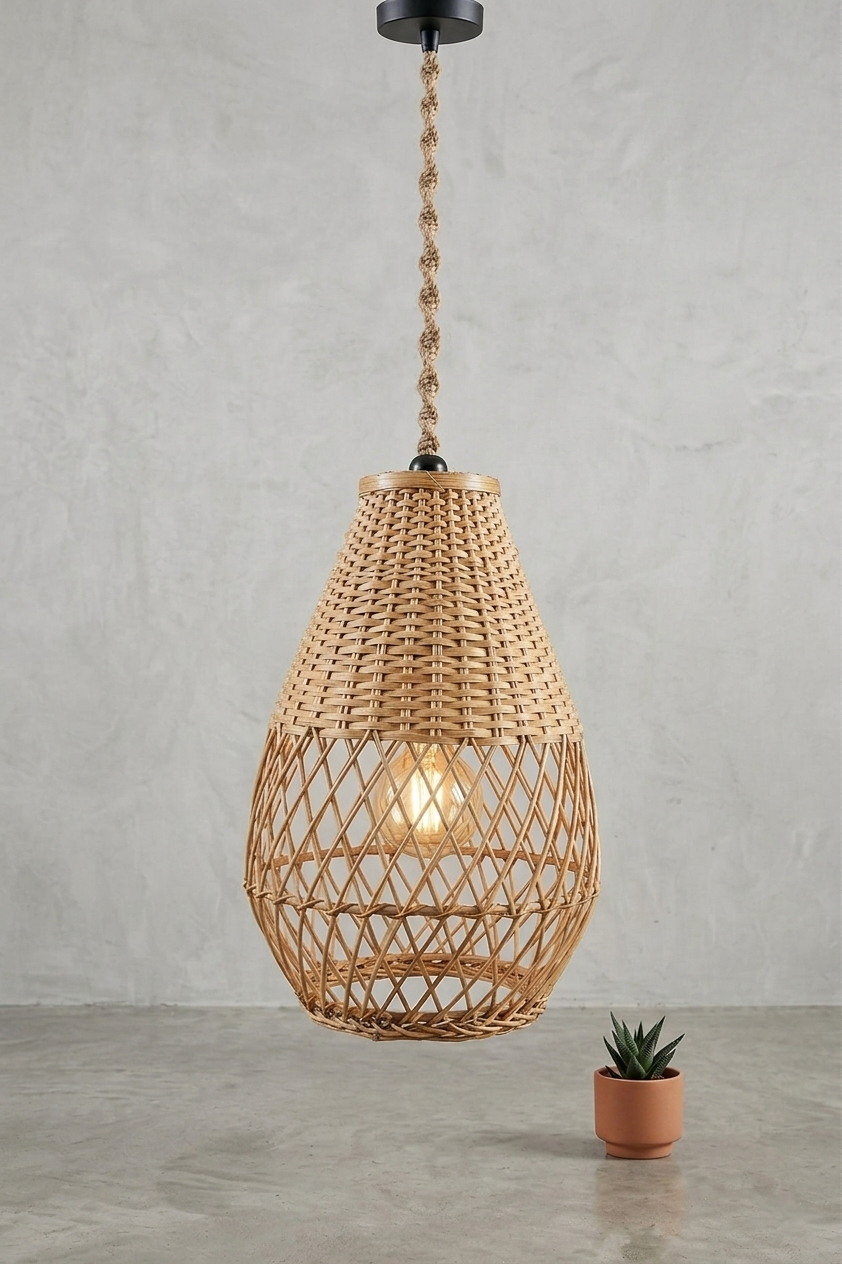 Lámpara colgante artesanal de ratán natural